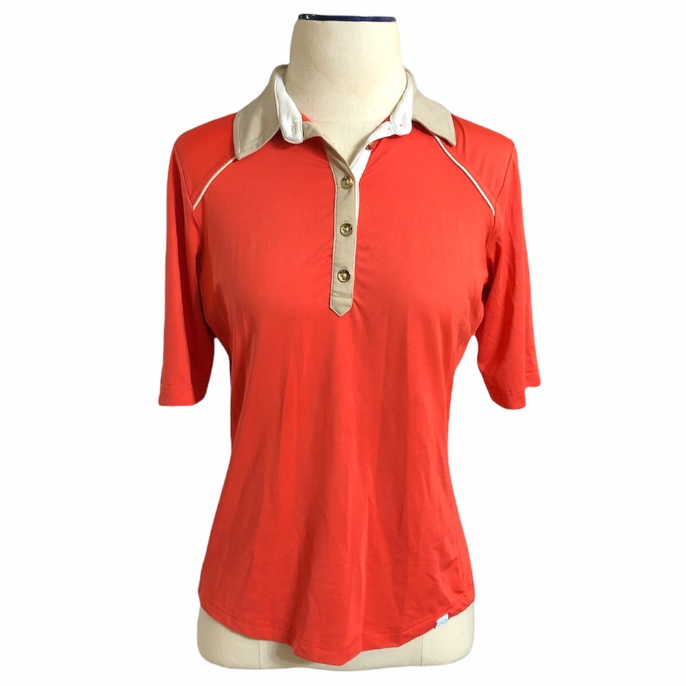 GG BLUE Organge Colorblock 3/4 Sleeve Polo Sz M